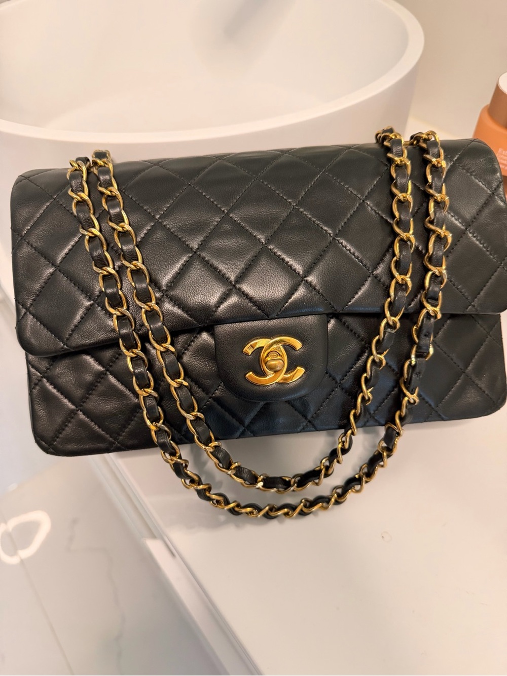 CHANEL Black Quilted Lambskin Shoulder Bag with Gold Hardware - Picture 1 of 12